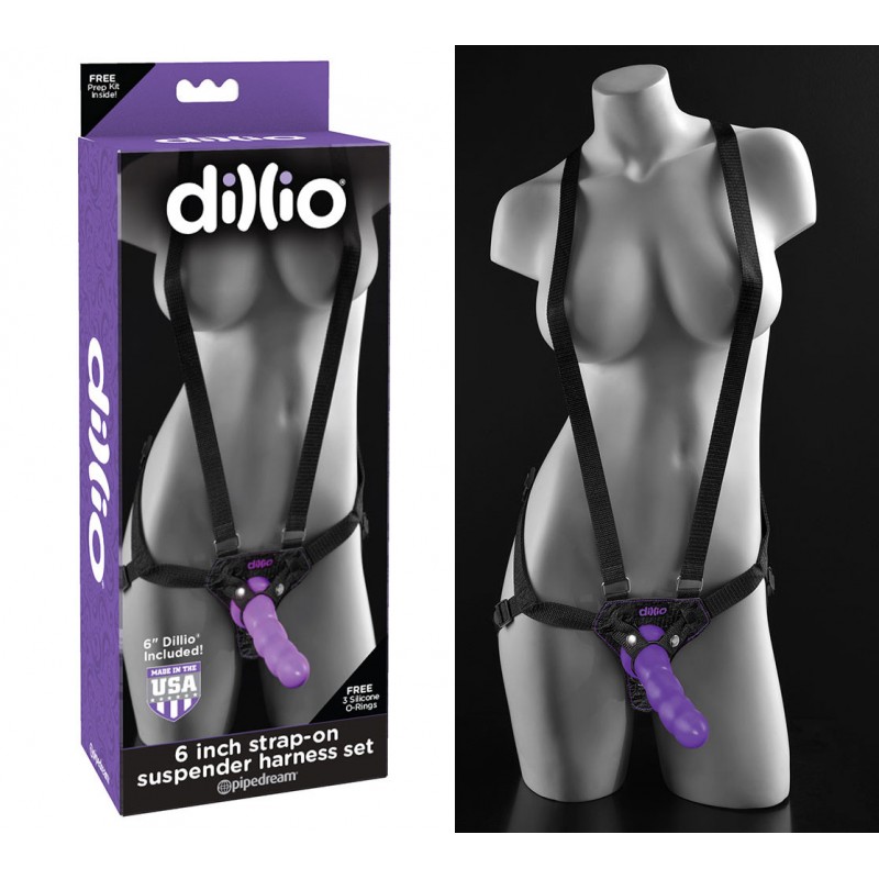 PipeDream Dillio 6" Strap-On Suspender Harness Set - Purple